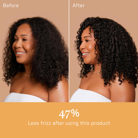 Rizos Curls spray in use being misted onto hair for heat protection and detangling
