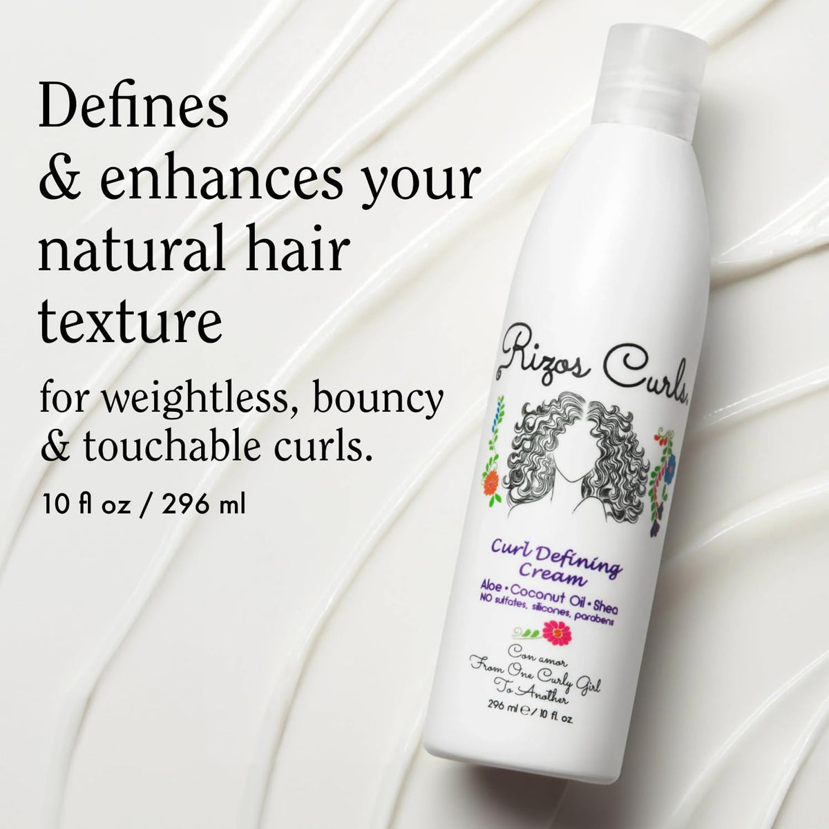 Rizos Curls texture close-up highlighting smooth cream consistency