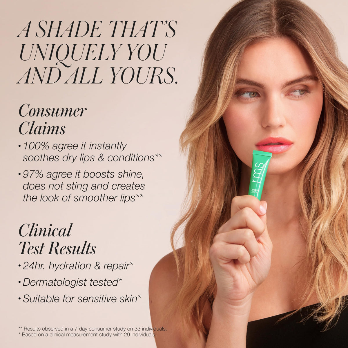 RMS Beauty ingredients label highlighting butters, jojoba, and peptides