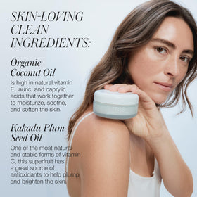 RMS Beauty hand applying balm-to-oil emphasizing easy massage removal benefit