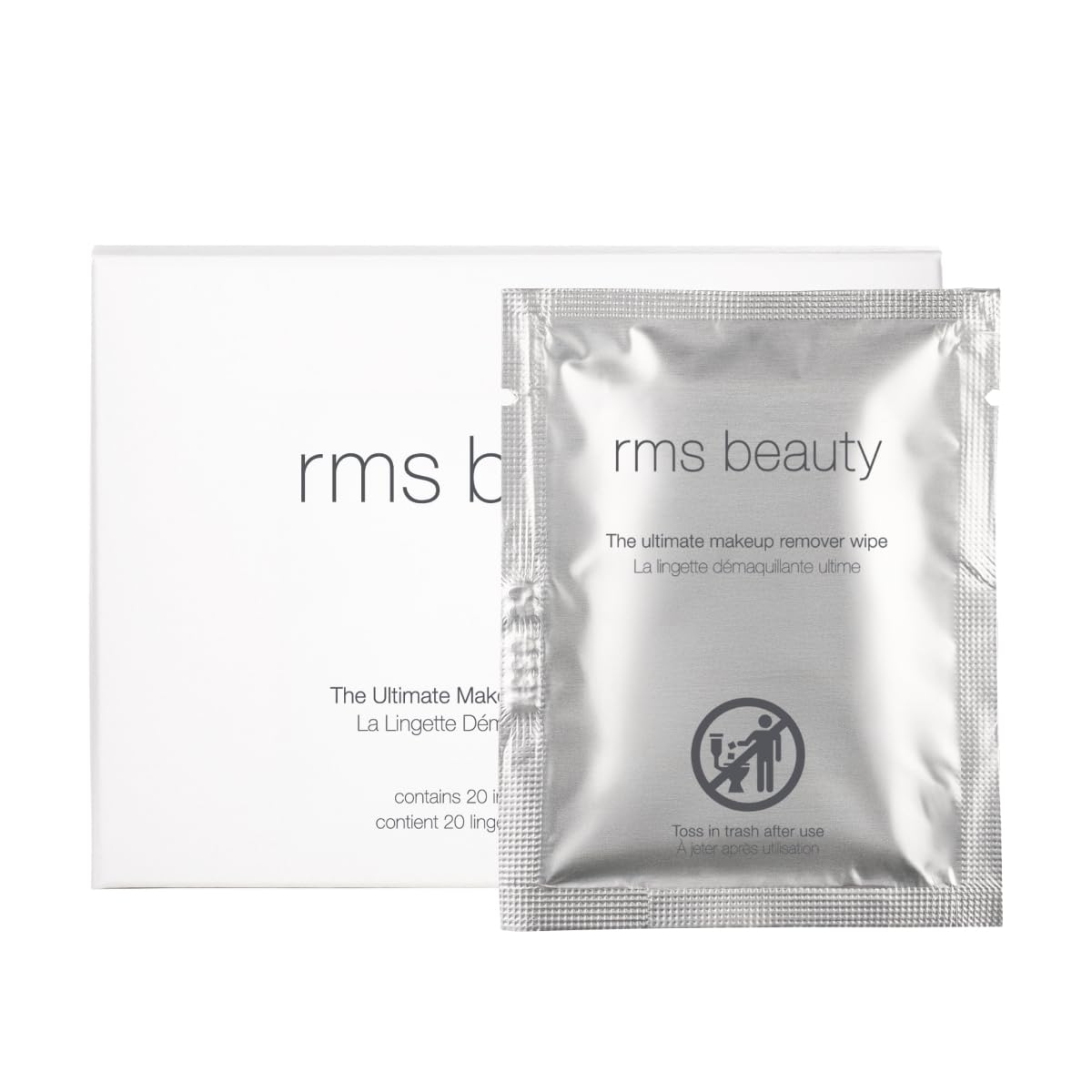 RMS Beauty front packaging showing sealed travel-ready wipes and benefit of freshness