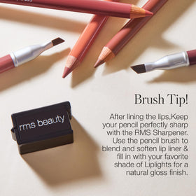 RMS Beauty built-in sharpener close-up demonstrating precision maintenance on the go