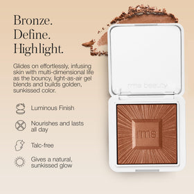 RMS Beauty hydra-bronzer cream-to-powder swatch demonstrating buildable, natural-looking warmth