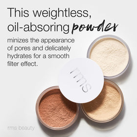 RMS Beauty powder swatch close-up displaying blur effect and soft-matte look