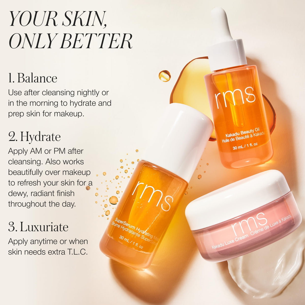 RMS Beauty oil blended with moisturizer showing customizable glow and hydration benefit