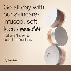 RMS Beauty powder placed on a bathroom vanity in lifestyle scene, conveys daily use