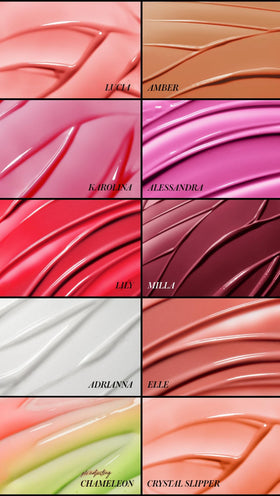 RMS Beauty lip oil layered over lipstick to boost shine and moisture