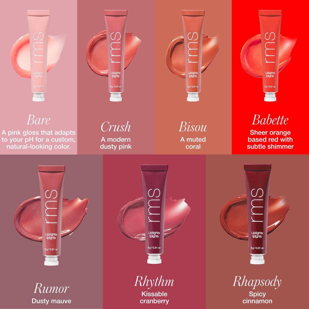 RMS Beauty liplights close-up of glossy cream finish showing dewy, hydrating benefit