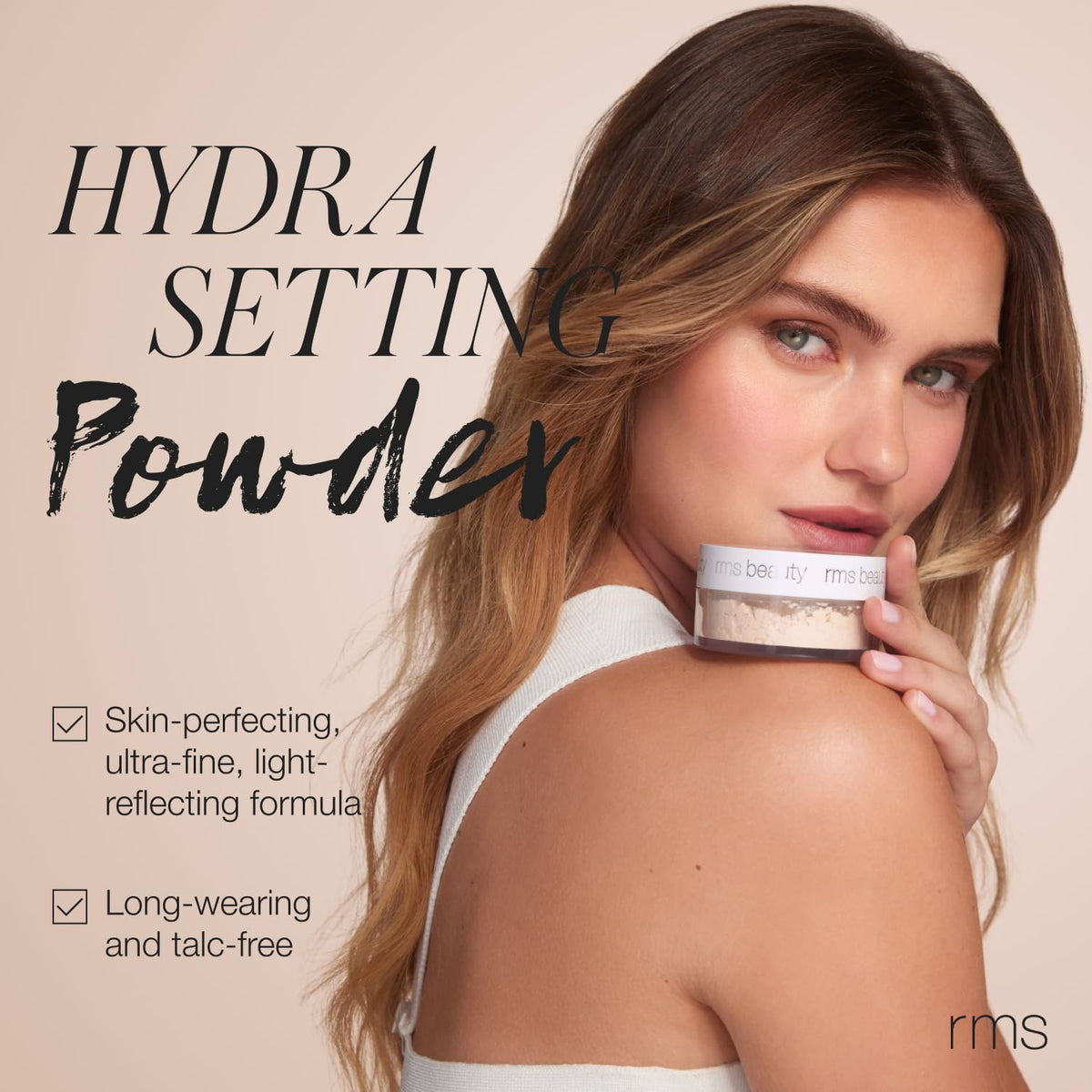 RMS Beauty open loose powder viewed from above, fine texture visible for smooth finish
