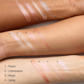 RMS Beauty luminizer blended on cheek highlighting natural dewy glow