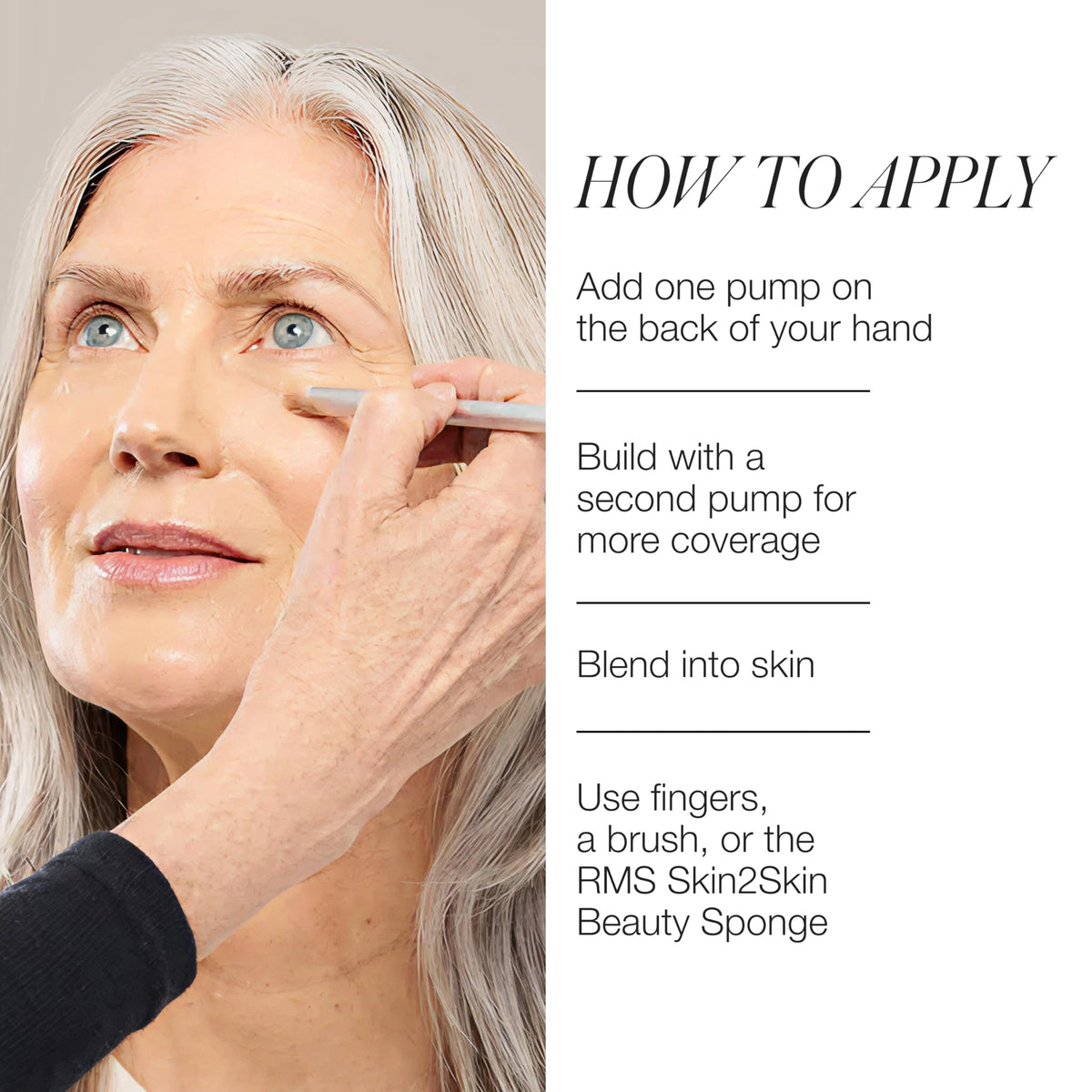 RMS Beauty ReEvolve application with brush demonstrating easy blending benefit