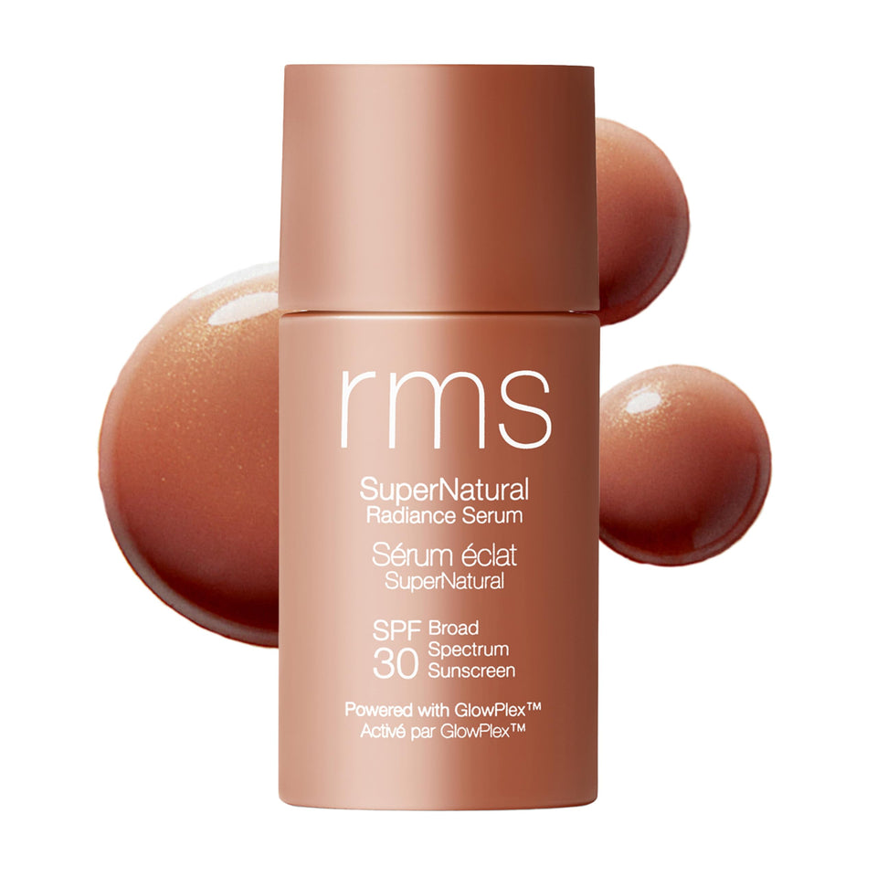 RMS Beauty front packaging showing compact 1 oz serum and SPF benefit