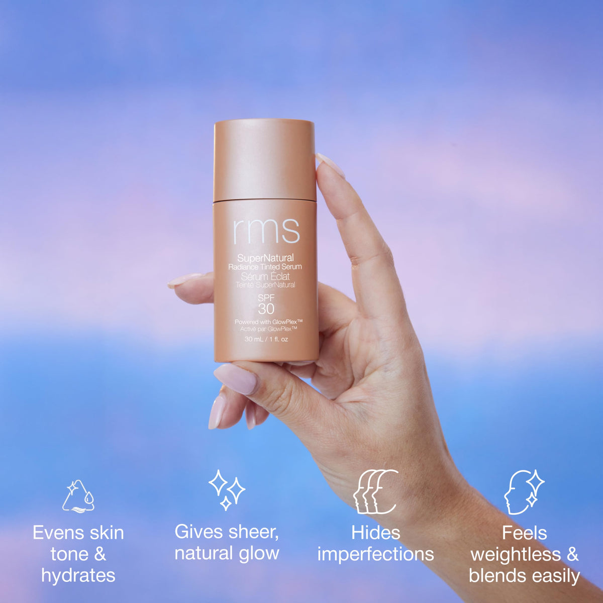 RMS Beauty ingredient display highlighting niacinamide and pea extract benefits
