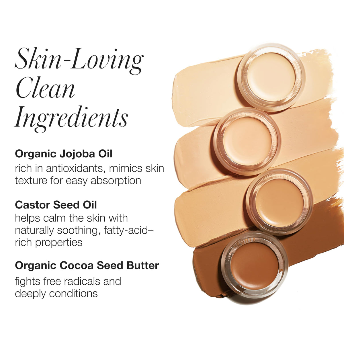 RMS Beauty concealer swatches on skin showing shade range and blendability benefit