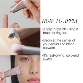 RMS Beauty brush spreading product on bristles showing precision layering and control