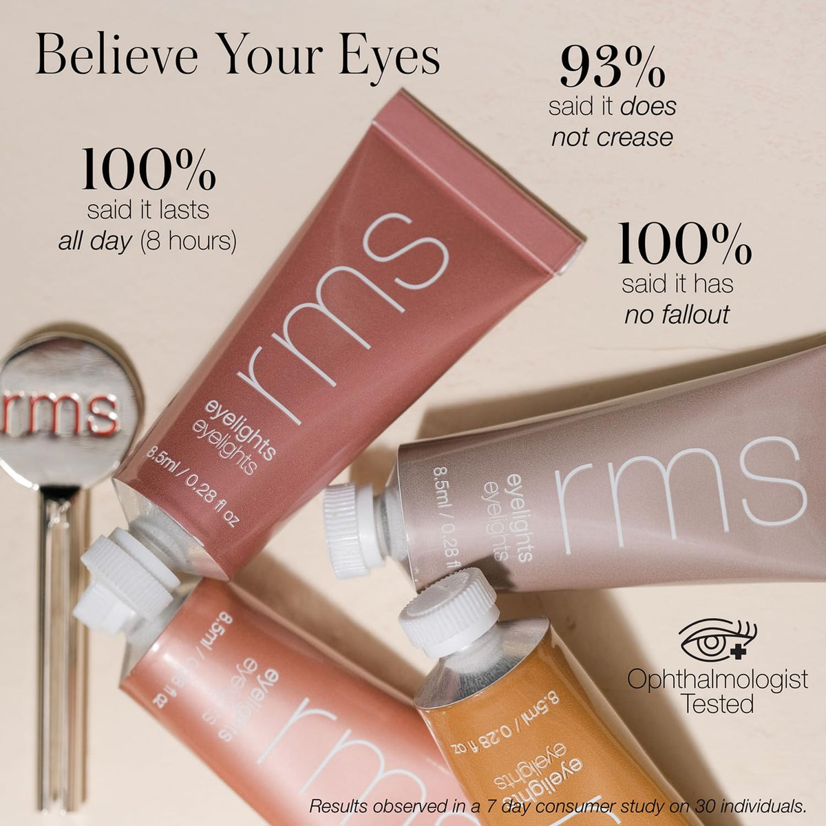 RMS Beauty Eyelights worn on model closeup showing luminous, youthful effect