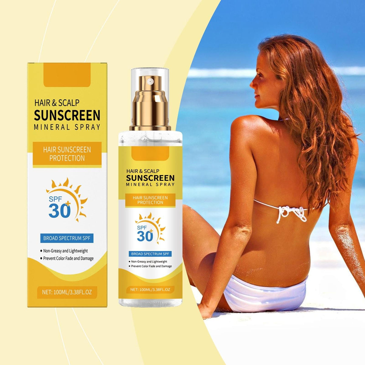 RnemiTe-amo used at beach showing sun protection for hair and scalp