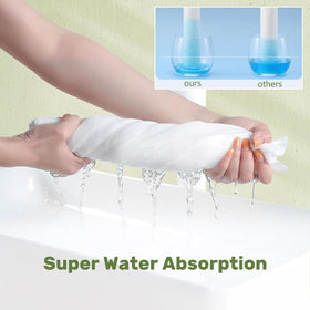 rngwaper towel wrapped on hair demonstrating fast absorbency