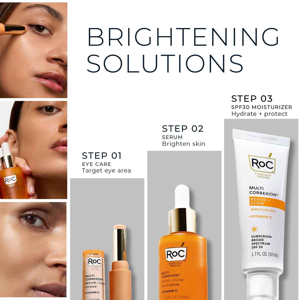 RoC eye balm beside a makeup bag showing portability and quick touch-ups