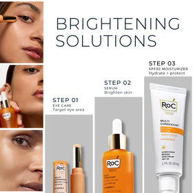 RoC eye balm beside a makeup bag showing portability and quick touch-ups