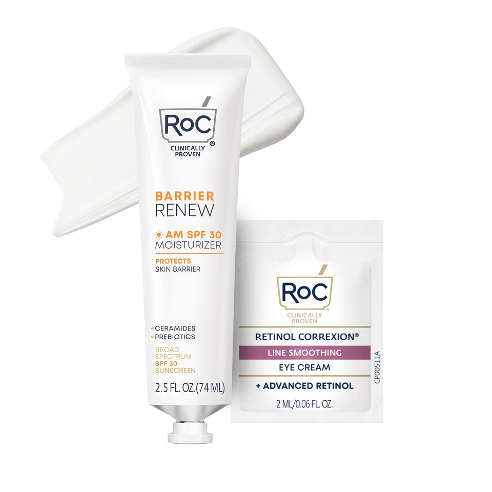 RoC front packaging showing SPF 30 and ceramides benefits