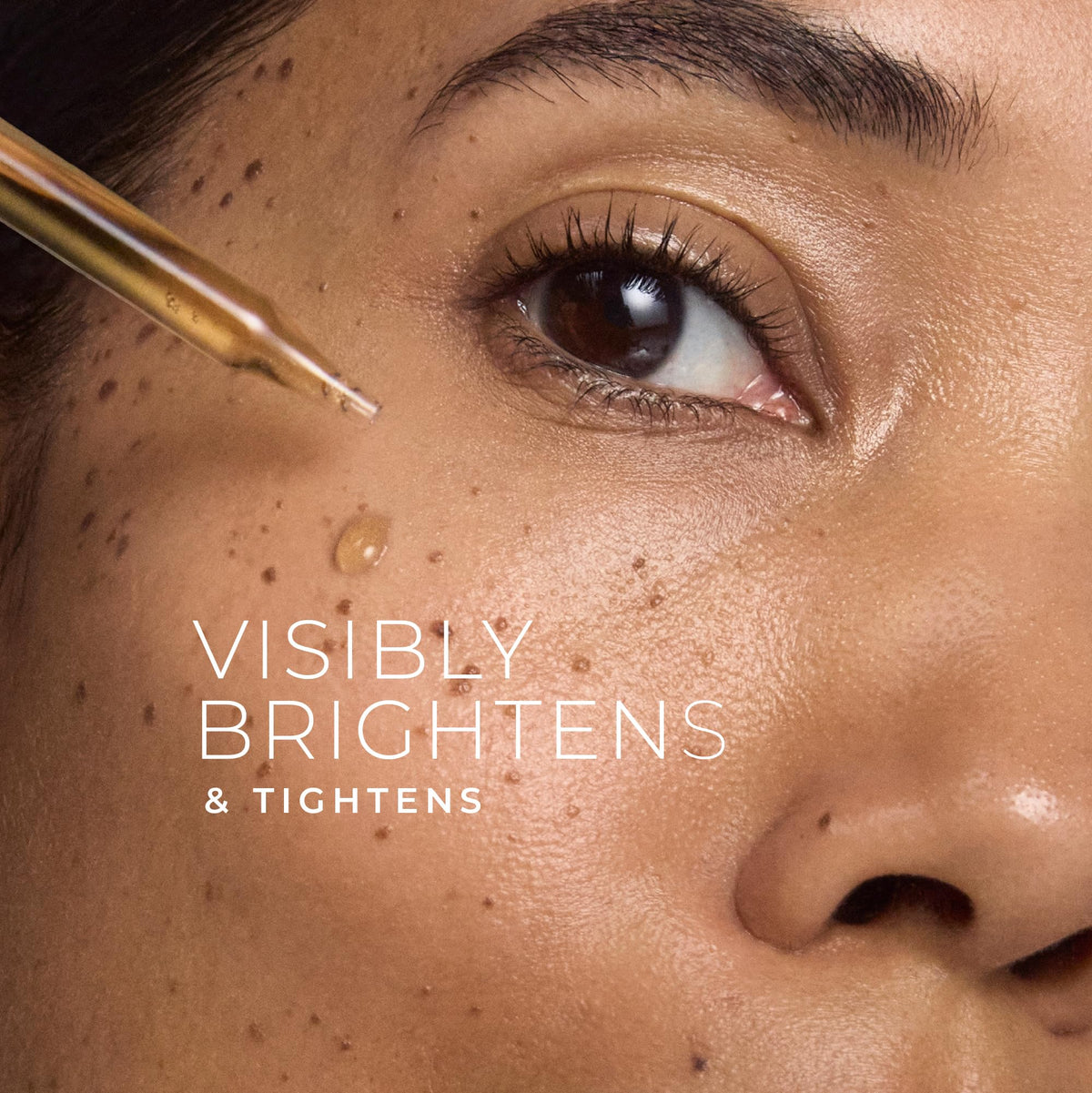 RoC bottle with droplet highlighting vitamin C strength and glow