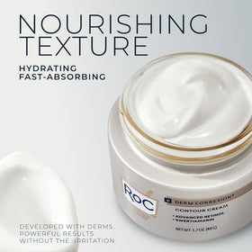 RoC cream on fingertips showing smooth consistency for easy spread