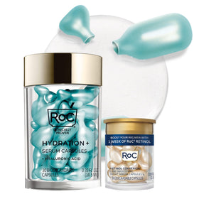 RoC front packaging showing 30-count capsules and retinol trial, highlights freshness benefit