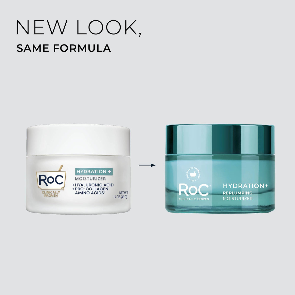 RoC swipe before and after skin showing visibly plumper hydrated appearance