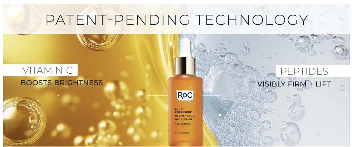 RoC label and ingredients panel showing Vitamin C and peptides