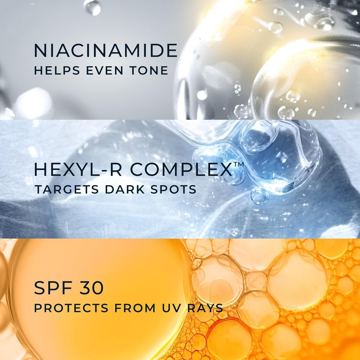 RoC ingredient sheet showing niacinamide and Hexyl‑Resorcinol for even tone