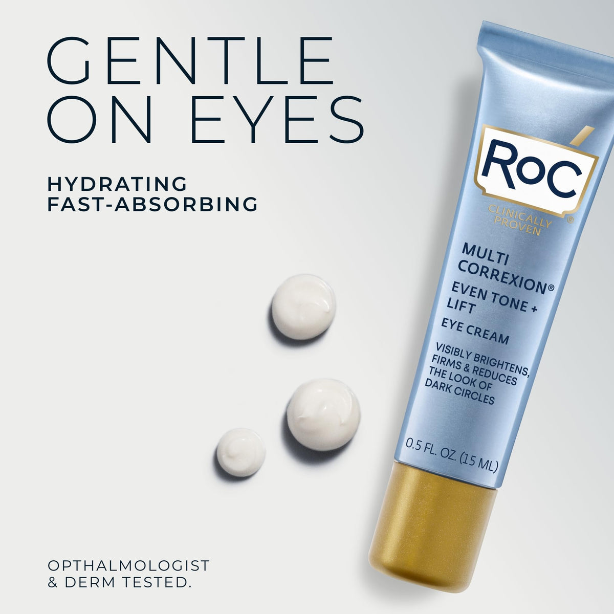 RoC label close-up showing formulation facts and dermatologist-tested benefit