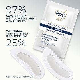 RoC patch applied to crow's feet area demonstrating targeted wrinkle treatment in use