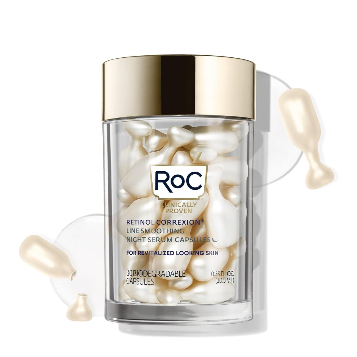 RoC front packaging showing 30 unscented retinol capsules and benefits