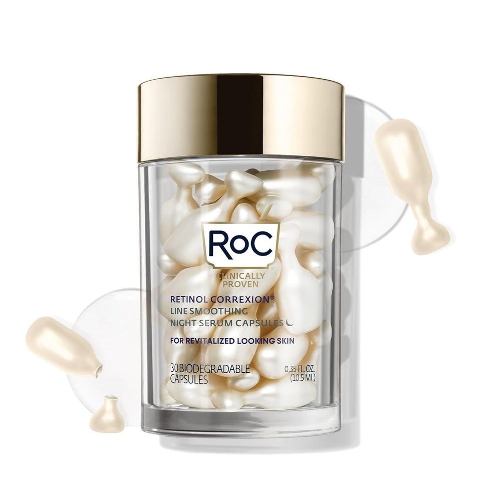 RoC front packaging showing 30 unscented retinol capsules and benefits