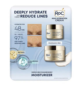 RoC front packaging showing dual tubes for travel and home hydration benefit