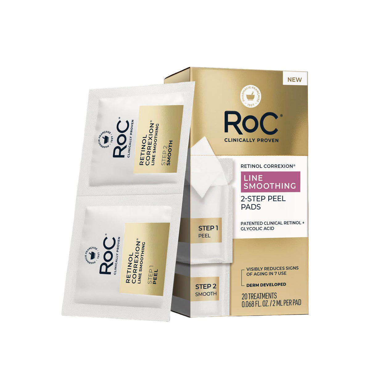 RoC front packaging showing product name and treatment count for clear benefit