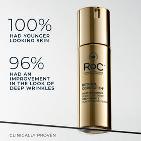 RoC serum being dispensed to show lightweight, fast-absorbing texture
