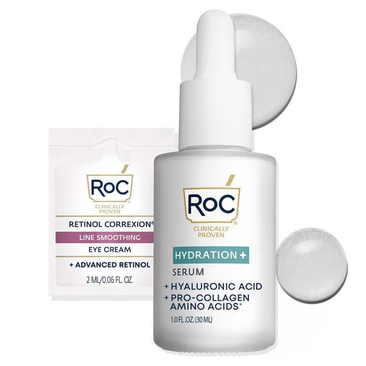RoC front packaging showing serum bottle and label with clear benefits