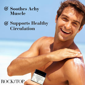 Rock the Top applying lotion to foot for soothing post-activity benefit