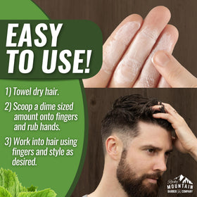 Rocky Mountain Barber Company cream on hands demonstrating easy spread and control