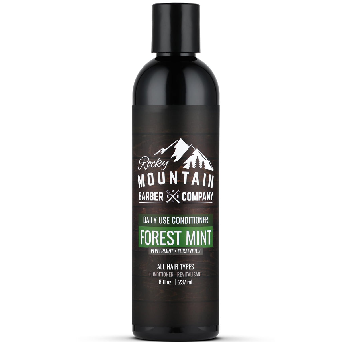 Rocky Mountain Barber Company front bottle showing product and brand benefits