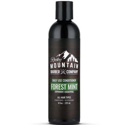 Rocky Mountain Barber Company front bottle showing product and brand benefits