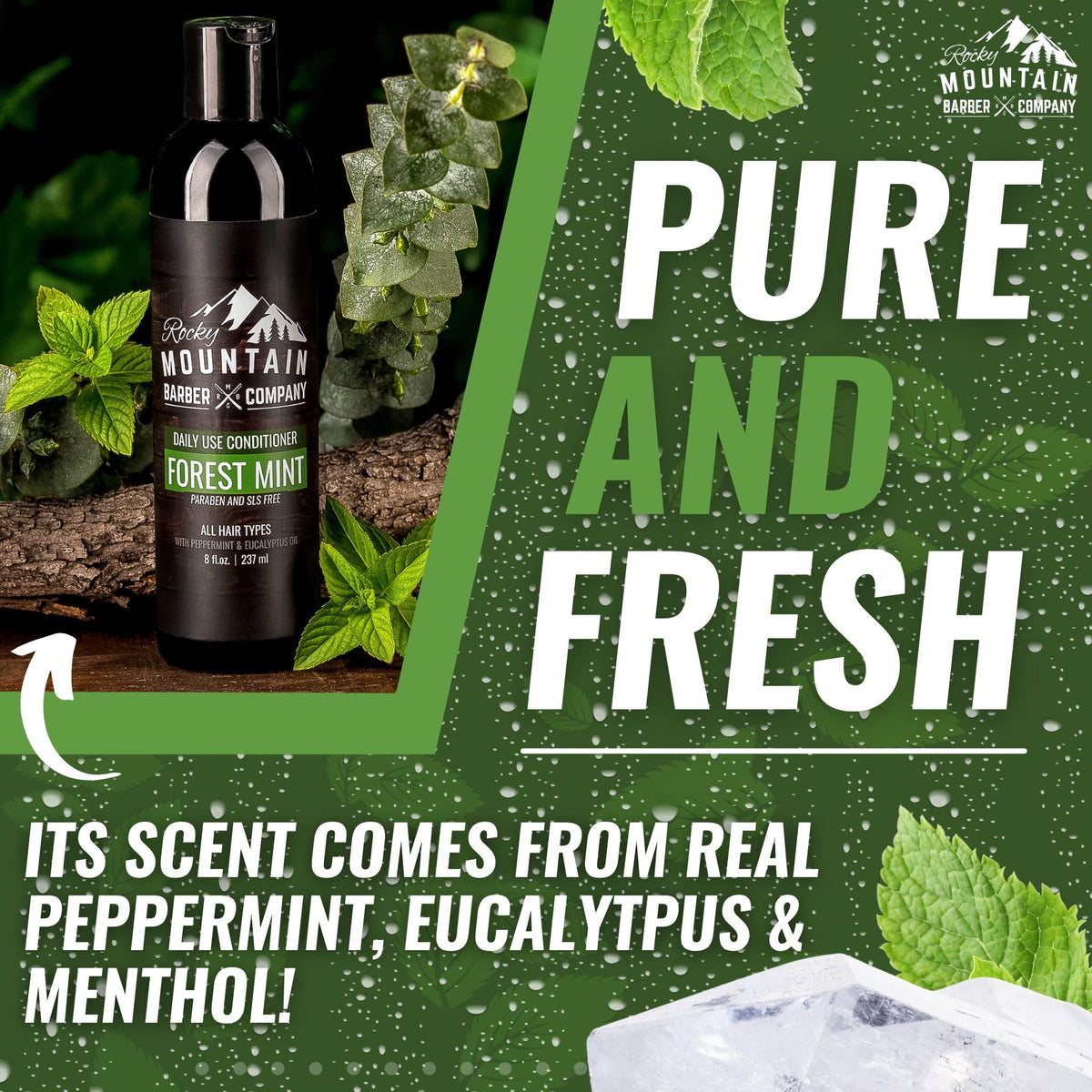 Rocky Mountain Barber Company conditioner being applied in shower for easy rinse