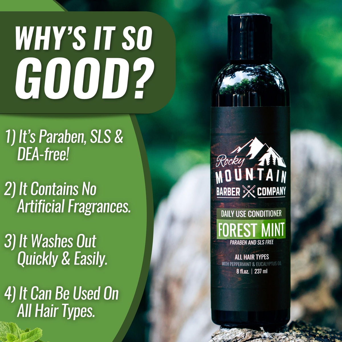 Rocky Mountain Barber Company loose herbs and oils illustrating the forest-mint scent