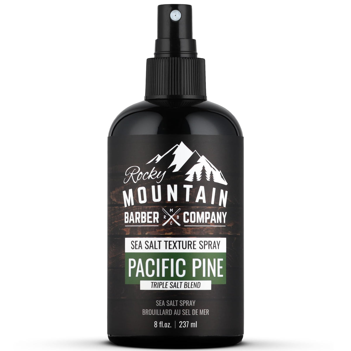 Rocky Mountain Barber Company front bottle view showing styling benefits