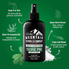 Rocky Mountain Barber Company label detail highlighting scent and features