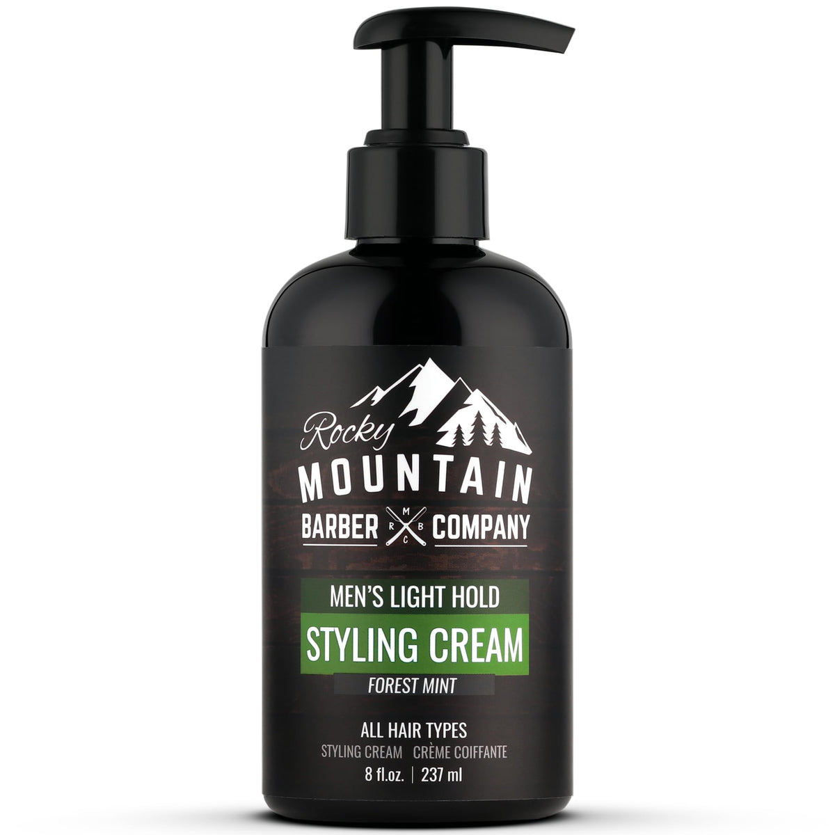 Rocky Mountain Barber Company front packaging showing 8 oz bottle and label benefit