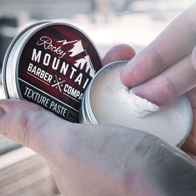 Rocky Mountain Barber Company jar on bathroom counter illustrating everyday grooming use