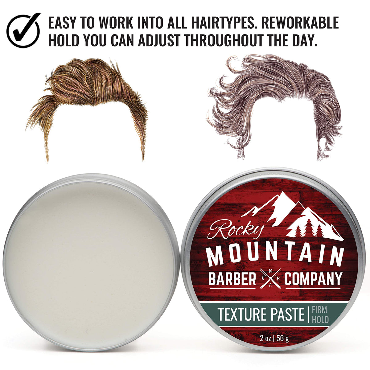 Rocky Mountain Barber Company open jar close-up showing paste texture for easy styling